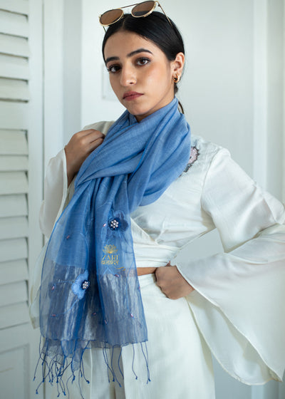 Beaded Blue Floral Elegance Scarf (10701257605313)