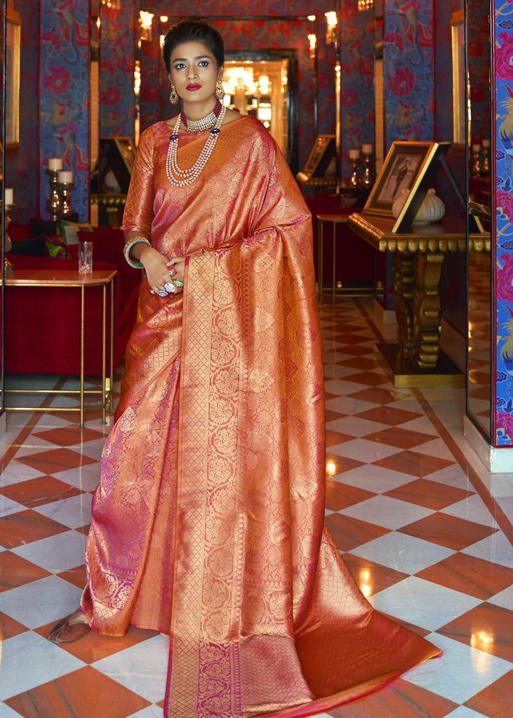 ROYAL GOLDEN RED WOVEN KANJIVARAM SILK SAREE (5673680470167) (7628008194241)