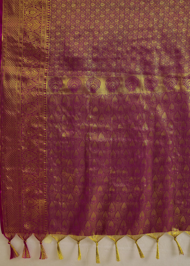 Dahlia Purple Woven Kanjivaram Silk Saree
