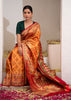 Inaya : Orange Ikat Patan Patola Banarasi Saree with Brocade Border
