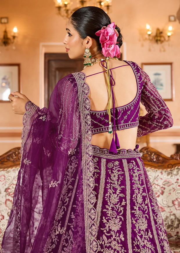 Regal Violet Embroidered Net Lehenga