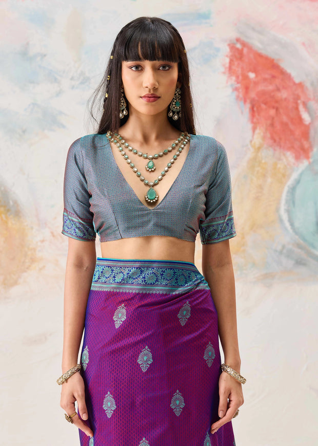 Sparkling Purple Woven Kanjivaram Silk Saree