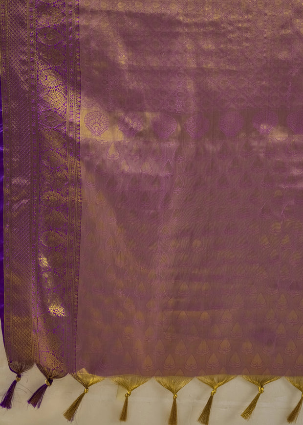 Sparkling Purple Woven Kanjivaram Silk Saree