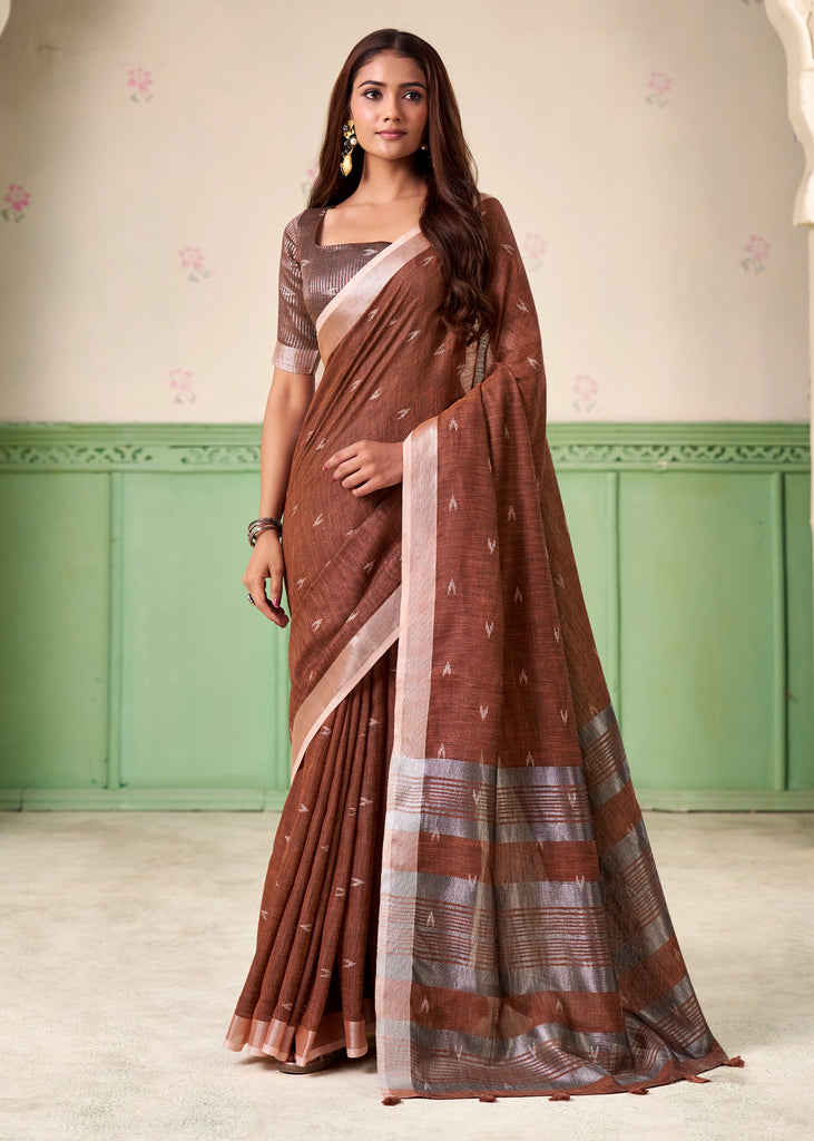 Arabian Brown Woven Linen Silk Saree