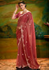 Earthy Red Heavy Embroidered Designer Silk Saree With contrast Blouse