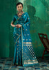 Teal Blue Woven Banarasi Satin Silk Saree