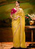 Vibrant Yellow Heavy Embroidered Designer Silk Saree With contrast Blouse