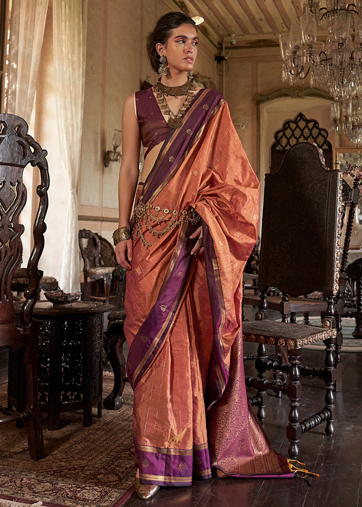 Peach Pink Banarasi Tussar Silk Saree