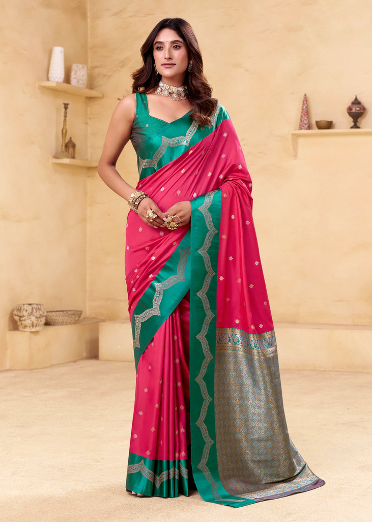 Paradise Pink Woven Satin Silk Saree