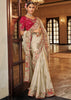 Off White Designer Embroidered Silk Saree