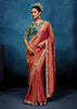 Rust Orange Embroidered Designer Tissue Saree
