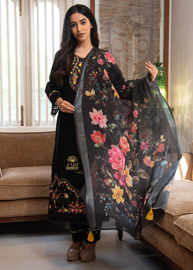 Black Floral Embroidered Suit Set (10702891548865)