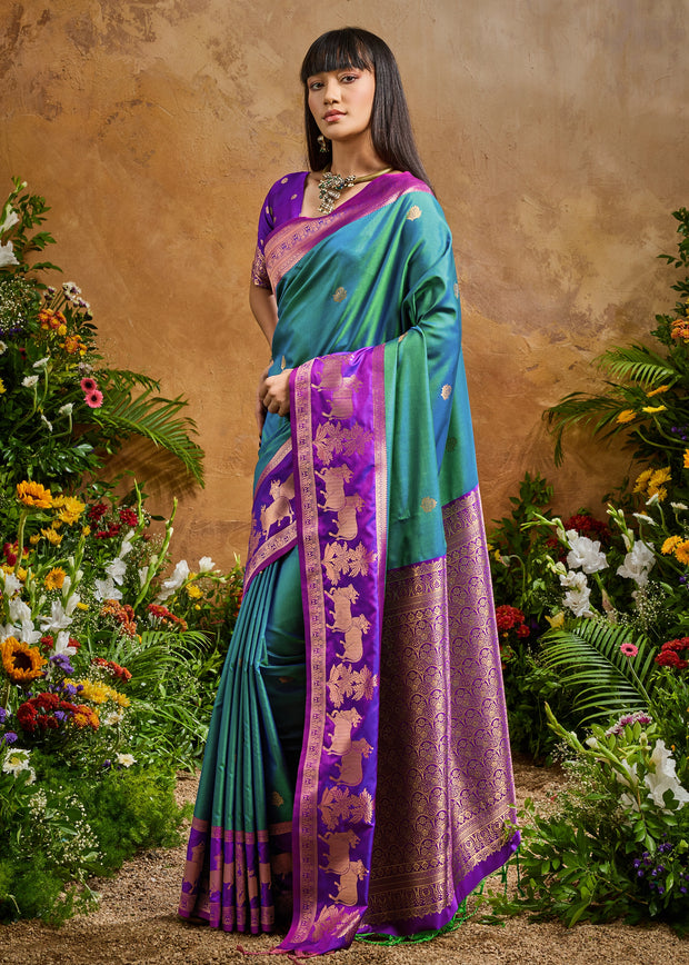 Swedish Blue Woven Banarasi Silk Saree