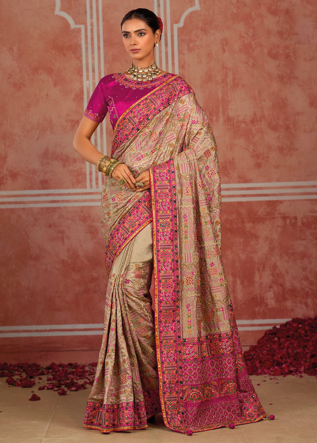 Silver Grey Embroidered Designer Saree
