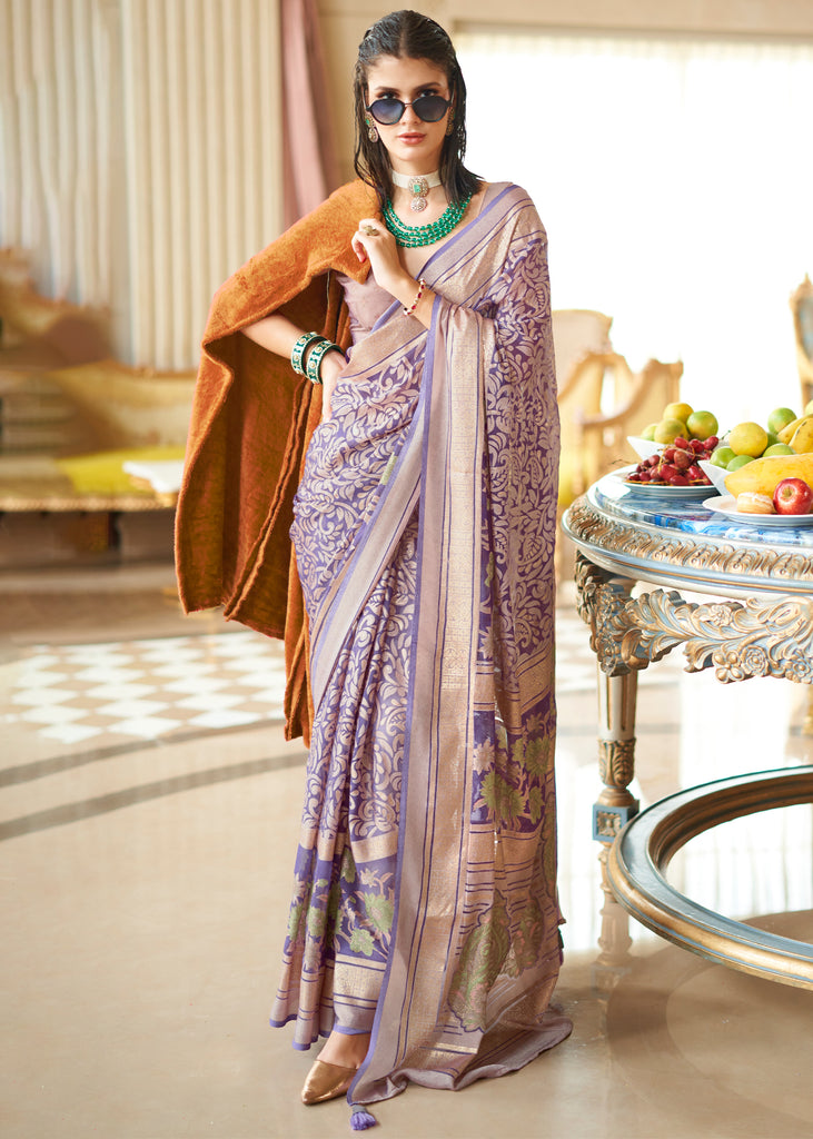 Wisteria Purple Printed Georgette Silk Saree
