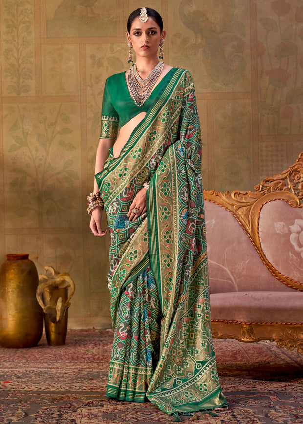 Medium Green Printed Patola Silk Saree