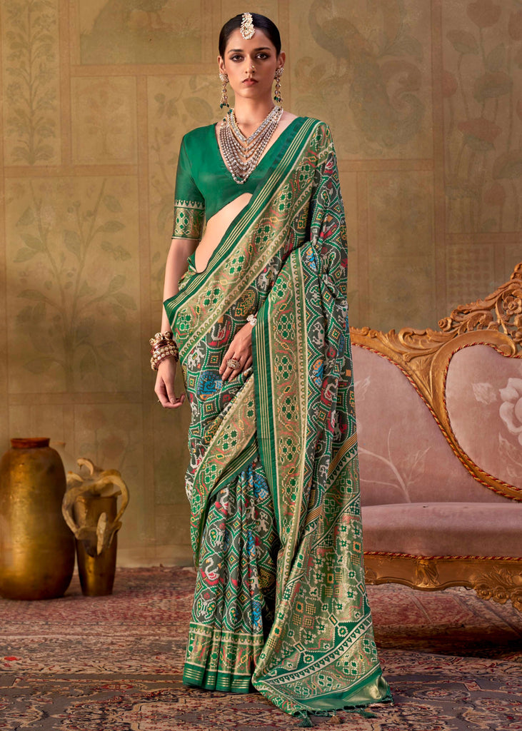 Medium Green Printed Patola Silk Saree