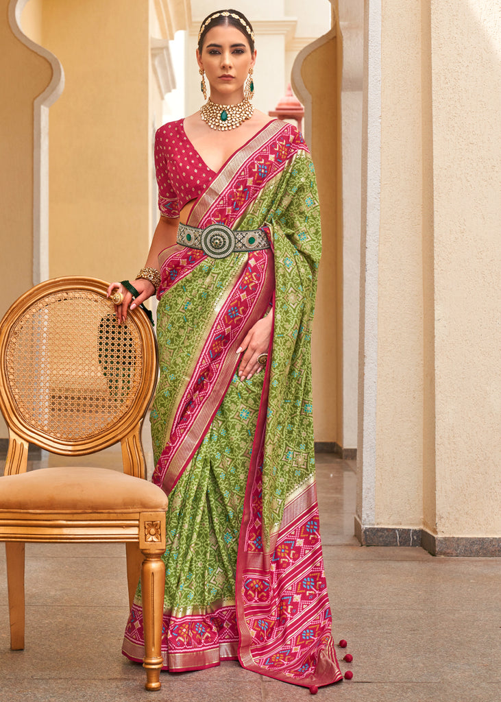 Mehndi silk saree with blouse 21510