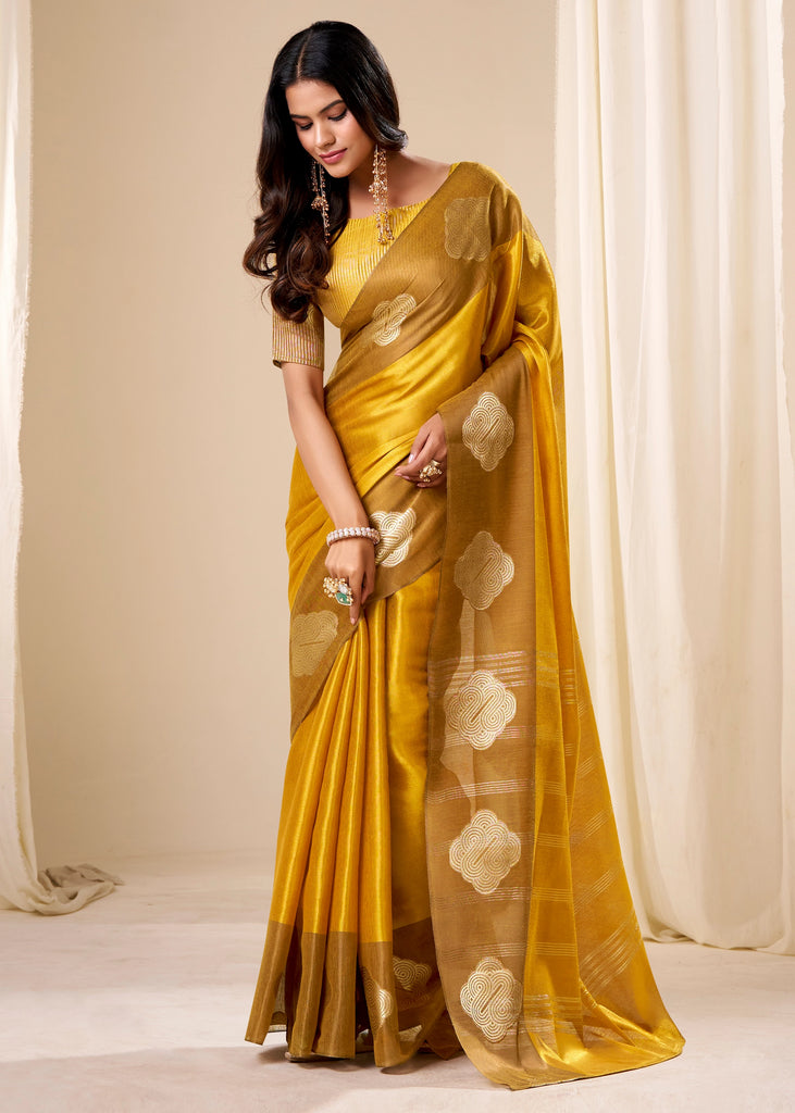 Golden Yellow Woven Tissue Silk Saree