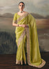 Lime Green Tissue Embroidered Wedding Wear Saree