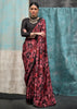 Persian Red And Black Satin Crepe Printed Silk Saree