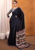 Adoring Black Satin Silk Saree with Ajrakh Printed Pallu and Blouse