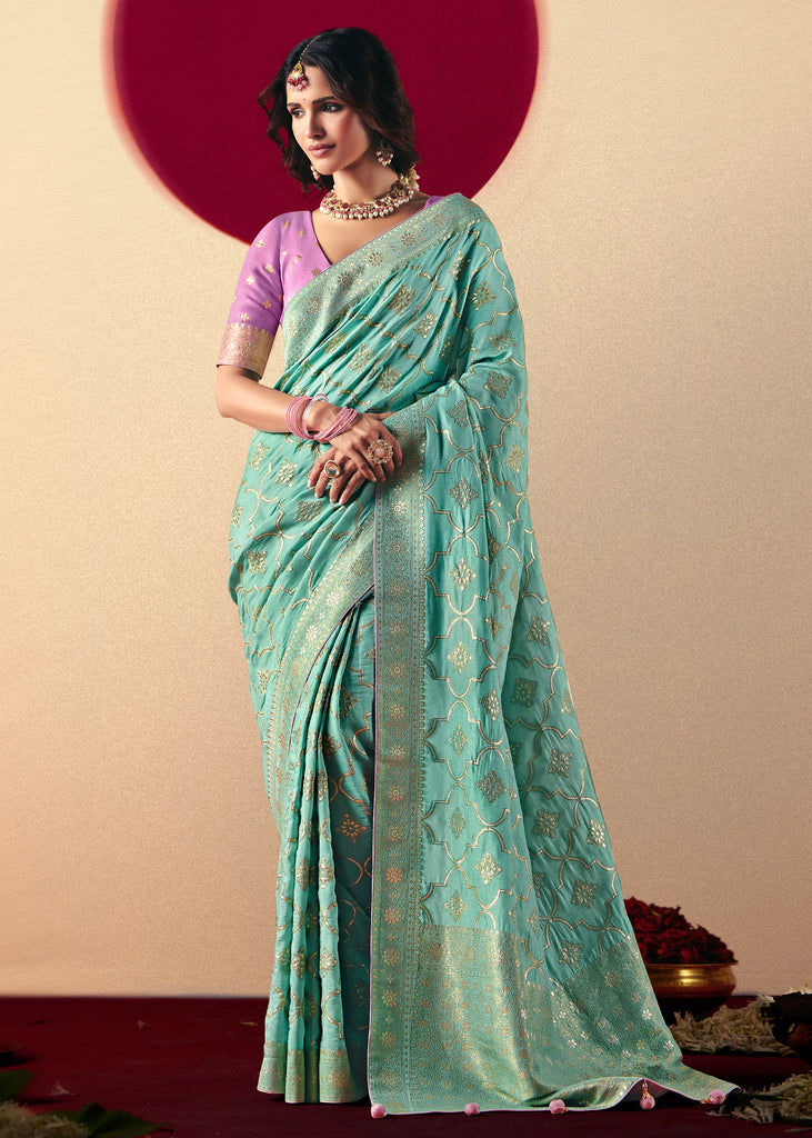 Aruba Blue Woven Banarasi Silk Saree