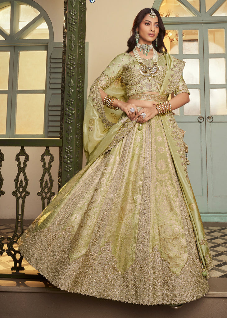Pista Green Banarasi Designer Lehenga