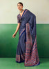 Denim Blue Printed Satin Silk Saree