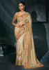 Cream Embroidered Designer Tissue Saree