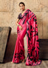 Hot Pink Printed Satin Silk Saree
