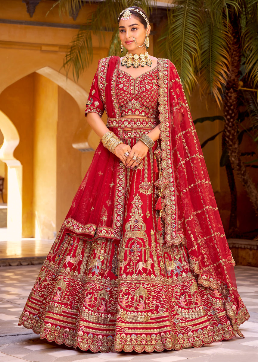 Rani Pink Heavy Embroidered Designer Lehenga – Zari Banaras