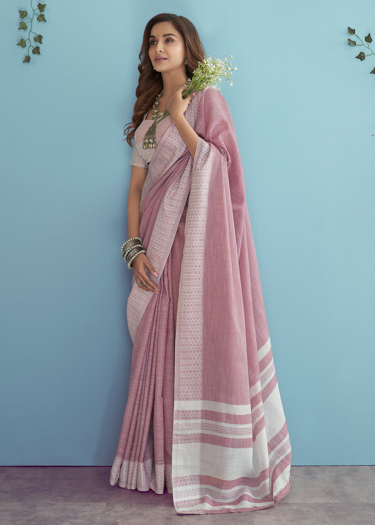 Dusky Pink Woven Linen Silk Saree