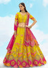 Lime Yellow And Pink Heavy Embroidered Designer Lehenga Set