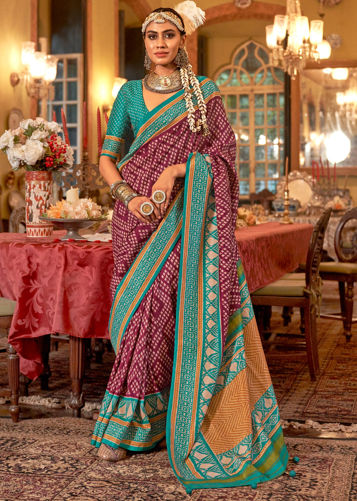 Earth Red Printed Patola Silk Saree