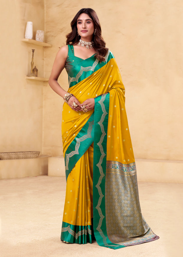 Festive Yellow Woven Satin Silk Saree