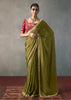 Olive Green Embroidered Silk Saree With Heavy Blouese