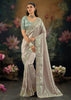 Silver Grey Embroidered Designer Saree