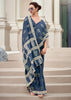 Fedral Blue Printed Cotton Silk Saree