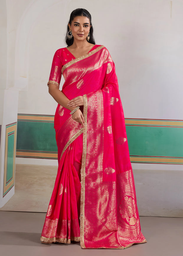 Princess Pink Woven Banarasi Satin Silk Saree