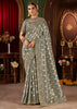 Fossil Grey Embroidered Tissue Designer Saree