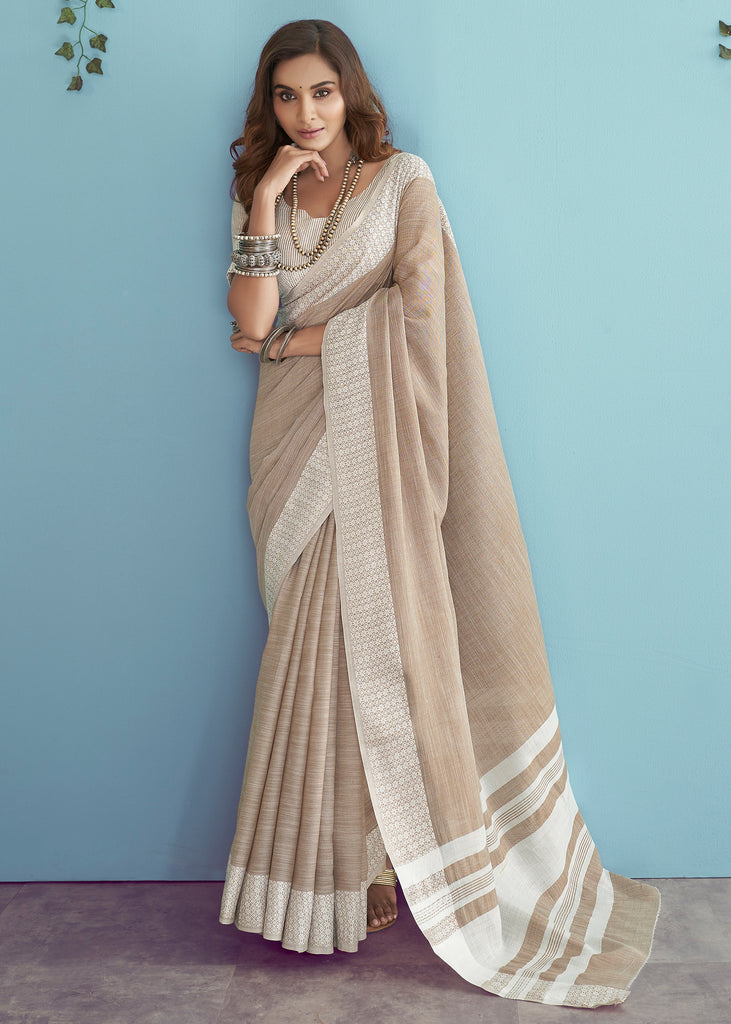 Castle Grey Woven Linen Silk Saree