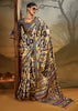 Blue And Beige Printed Satin Silk Saree
