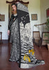 Elegant Black & White Print City Satin Crepe Saree
