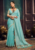 Sky blue Woven Munga Cotton Silk Saree
