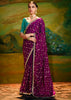 Rich Purple Heavy Embroidered Designer Silk Saree With contrast Blouse