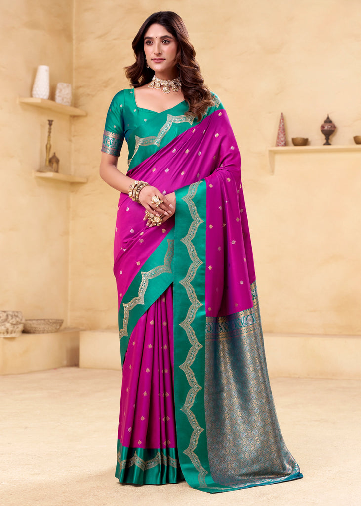 Magenta Pink Woven Satin Silk Saree