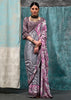 Grey and Purple Satin Crepe Printed Silk Saree