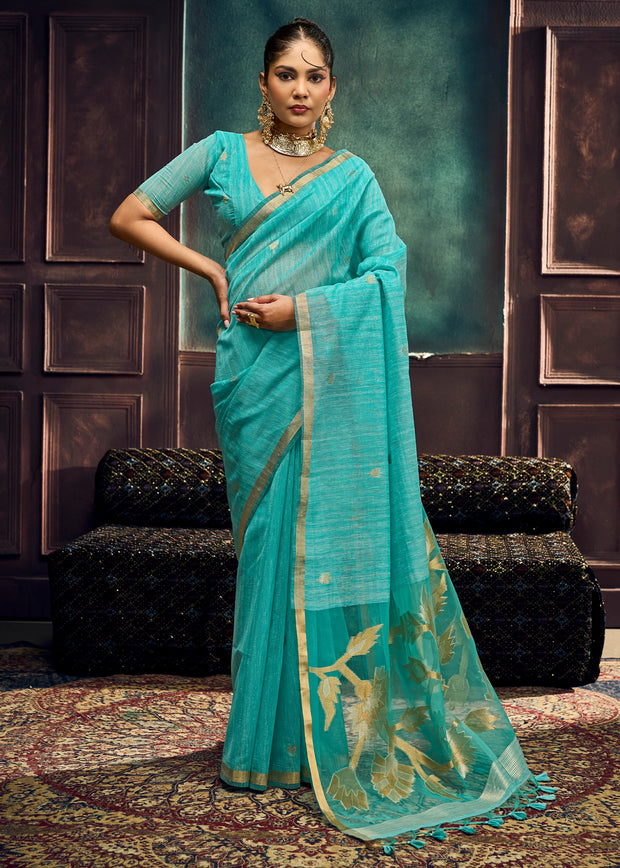 Angel Blue Woven Cotton Silk Saree