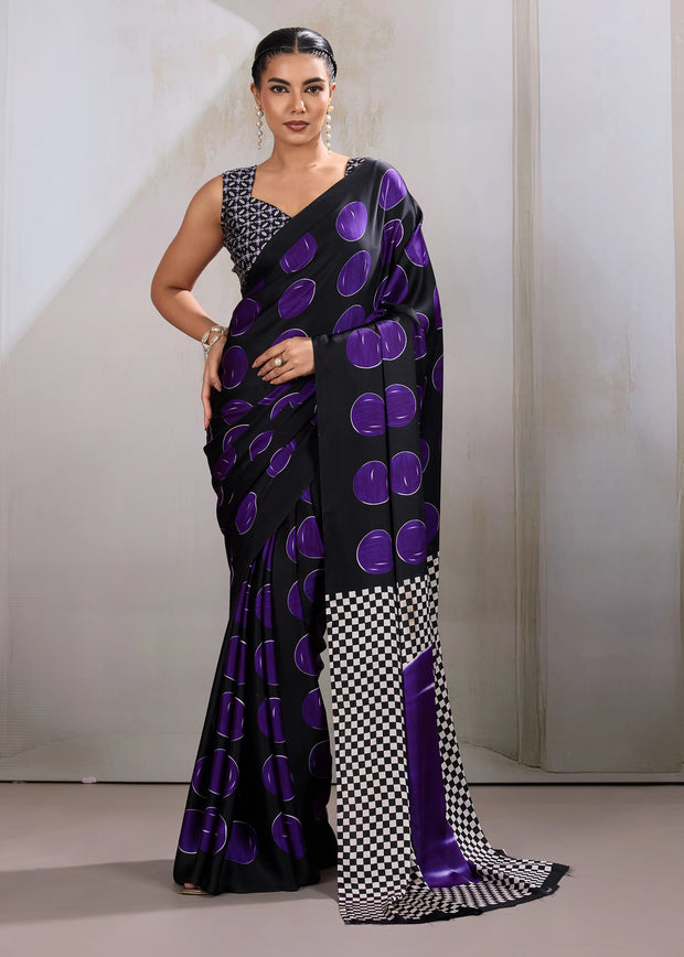 Purple Printed Satin Silk Saree